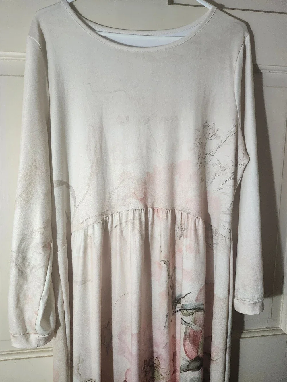 Women’s Pink Floral Maxi Dress with Long Sleeves
